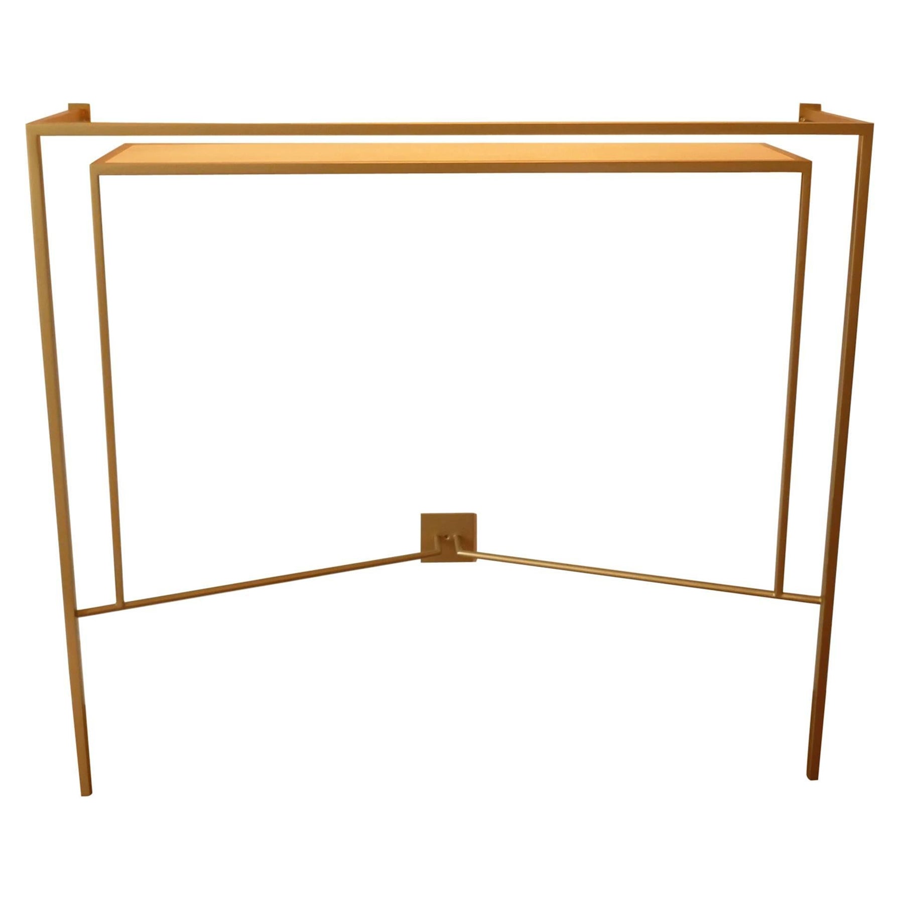 Console in Gold, Bronze Brass Patina with One Sycamore Shelve by Aymeric Lefort