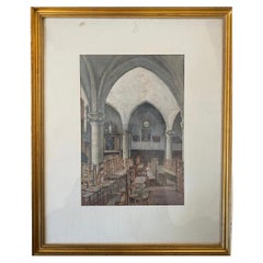 Antique Georges Roussin Church Interior Early 20th Century