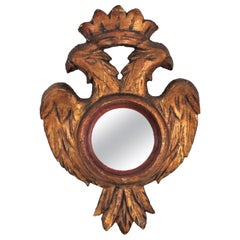 Vintage Spanish Carved Wood Double Headed Eagle Mini Sized Mirror