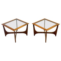 Pair MidCentury Sculptural Tables in Oak + Glass for Lane, After Adrian Pearsall