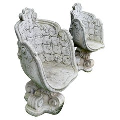 Pair of Old Weathered Stone Garden Seats