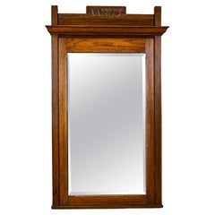 Antique Early-20th Century Floor Mirror in Light Brown Oak Frame