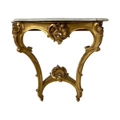 Antique Console of Louis XV Style in Gilded Wood, France, 19th Century