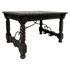 Spanish Baroque Table with Dark Walnut Solomonic Legs with Carved Structure and 