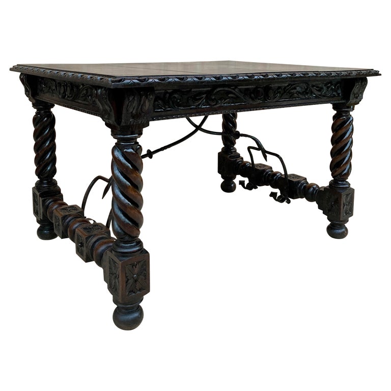 Solomonic Table Spanish Baroque Table with Dark Walnut Solomonic Legs with Carved ...