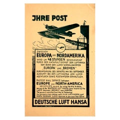 Original Vintage Poster Deutsche Lufthansa Post Europe N. America Ship To Shore