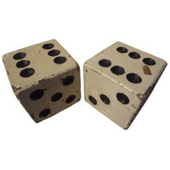 Large Pair of Retro Carved Wood Dice
