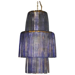Murano Round Periwinkle Colour Art Glass Mid-Century Chandeliers, 1980