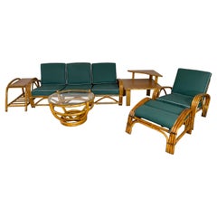 Retro 6 Piece Art Deco Bentwood Bamboo Wicker Seating Ensemble