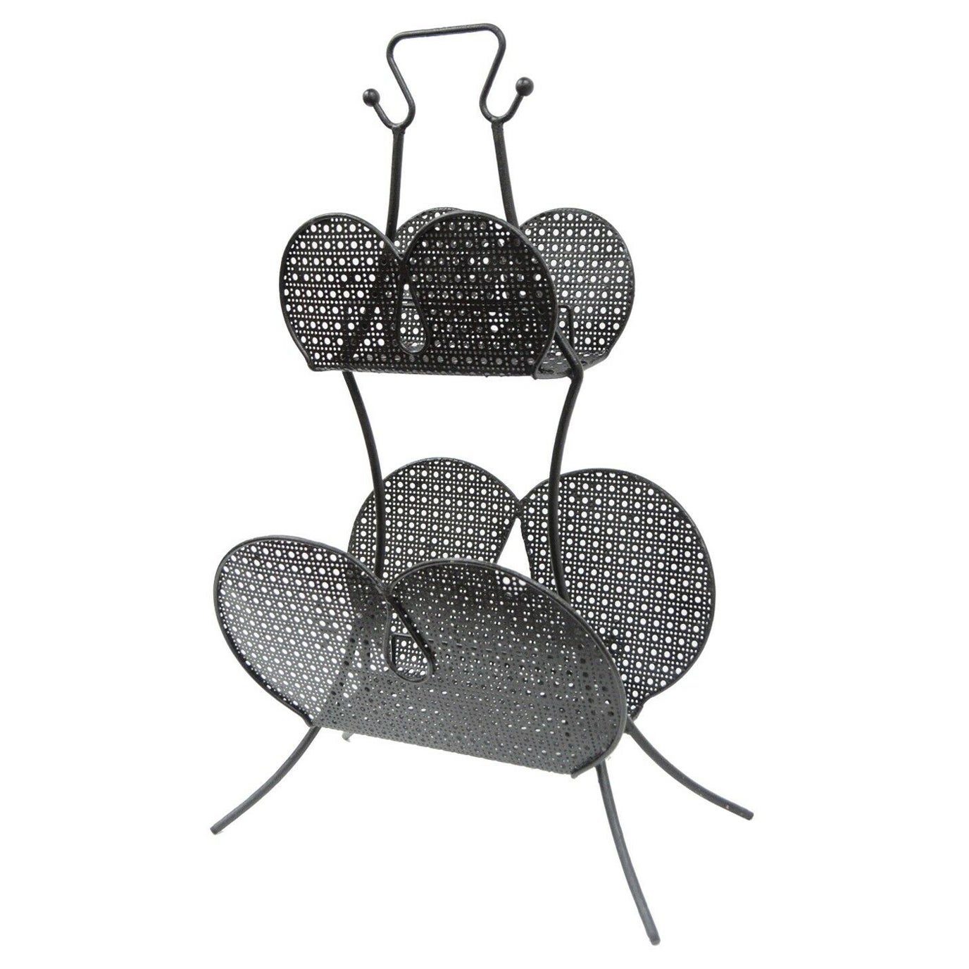 Mathieu Mategot Mid Century Modern Black Hairpin Metal Mesh 2 Tier Magazine Rack For Sale