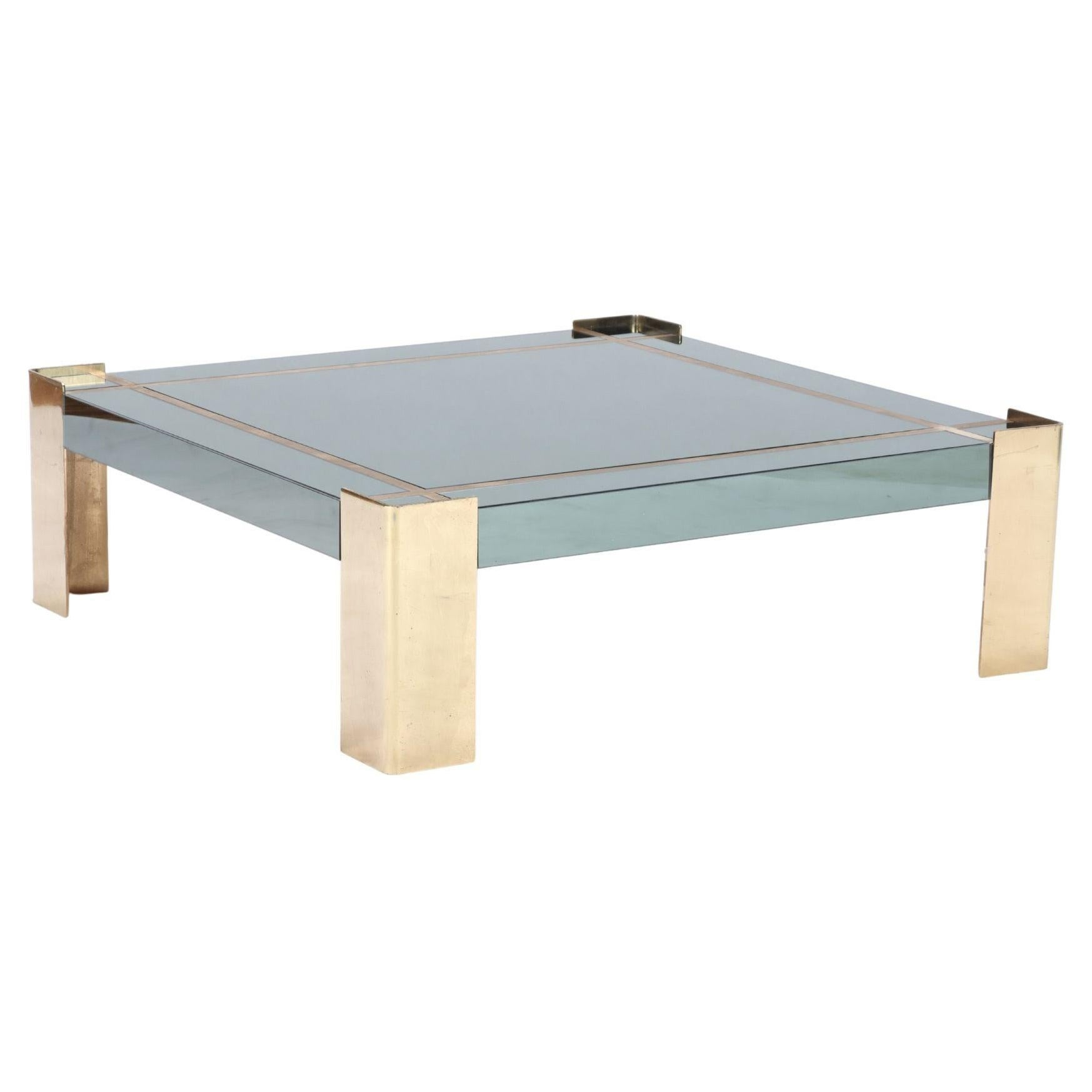Mid-Century Modern Glass Top Coffee Table with Brass Legs and Trim, Circa 1970