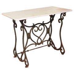 Antique Belgian Cast Iron and Carrara Marble Bistro or Side Table, Circa 1900