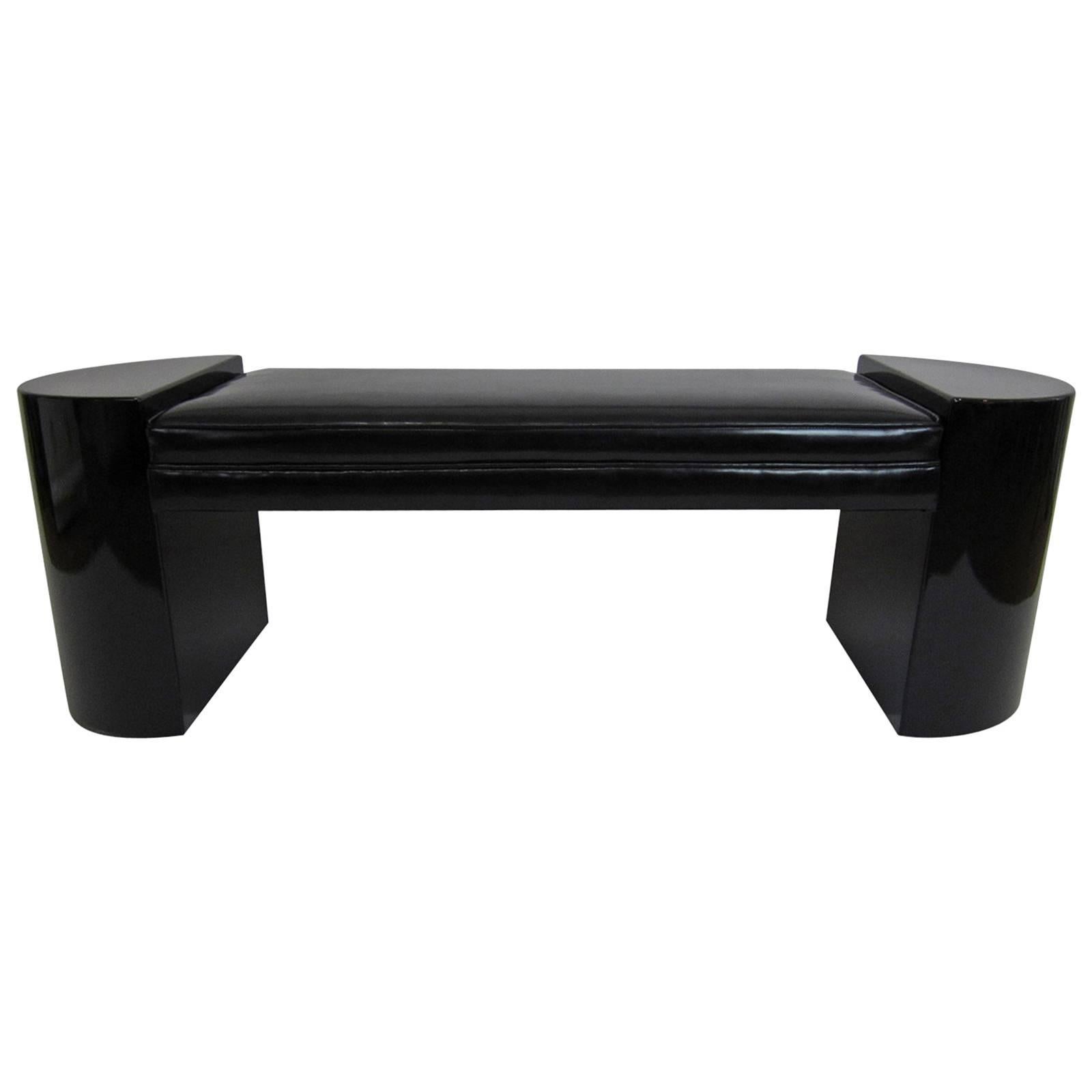 Bench in Black Patent Leather and Black Lacquer