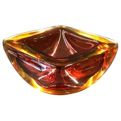 Retro Murano Glass "RED-ORANGE" Bowl Shell Ashtray Murano, Italy, 1970s