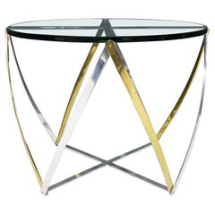 Large John Vesey Brass and Brushed Aluminum Table 1970s, Glass Top