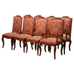 Suite of Eight French Louis XV Walnut Ladder Back Chairs and Marching Armchairs