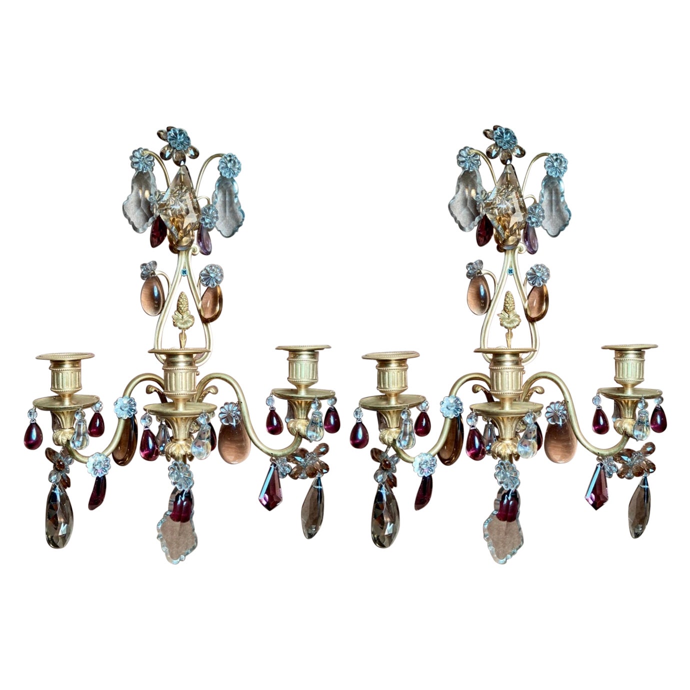 Pair Antique French Ormolu and Baccarat Crystal Wall Lights, circa 1885
