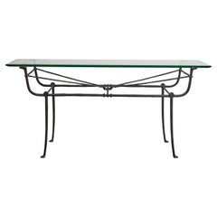 Vintage Reproduction Metal and Glass Console Table in the Manner of Giacometti