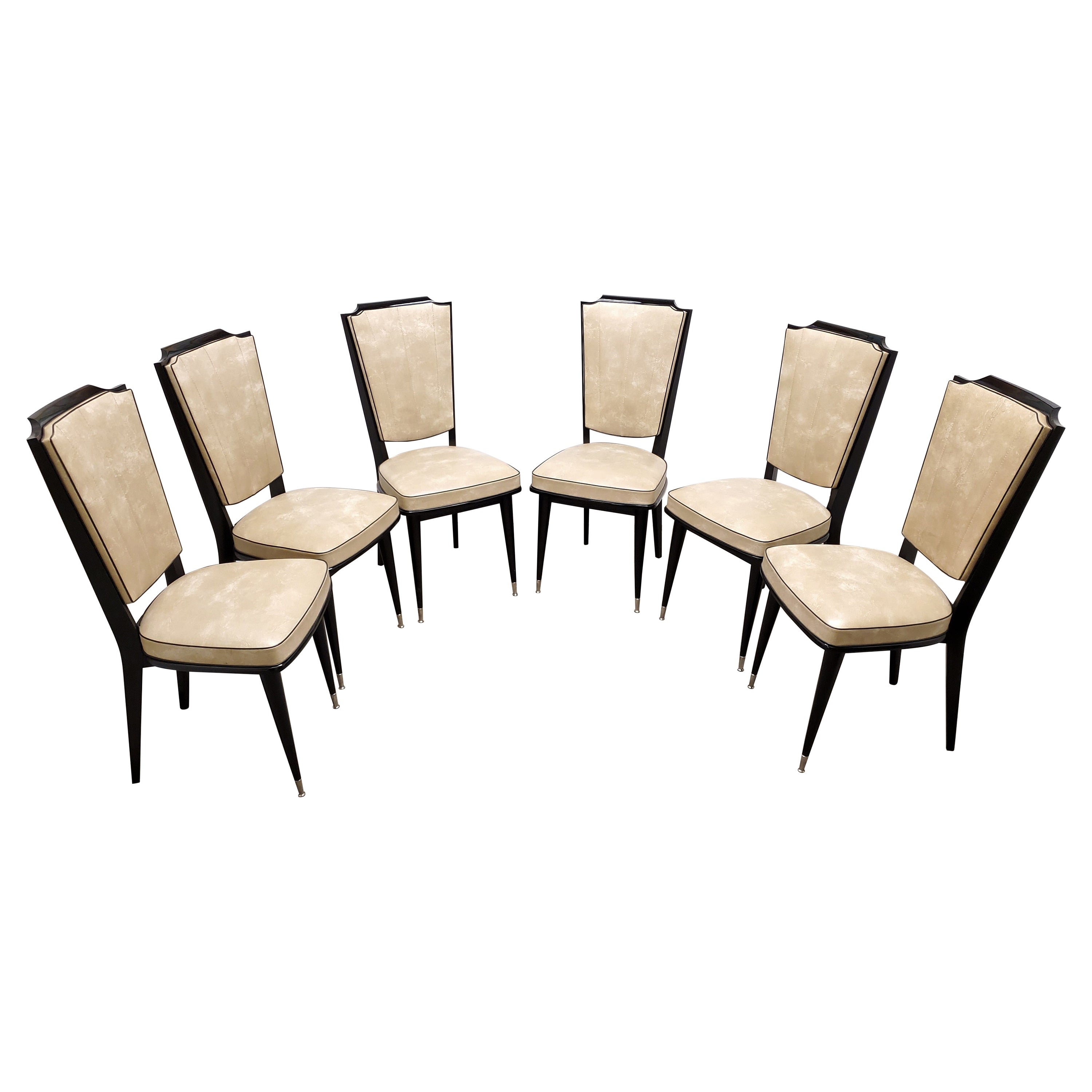 Set of Six French 1970's Ebonized and Lacquered Chairs