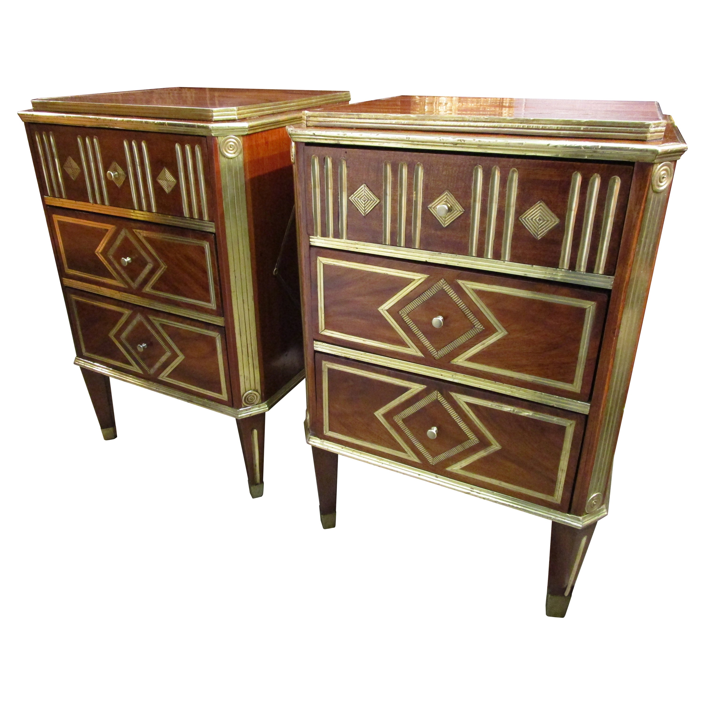 Very Fine Pair of Late 19th Century Russian Mahogany and Gilt Brass Commodes For Sale