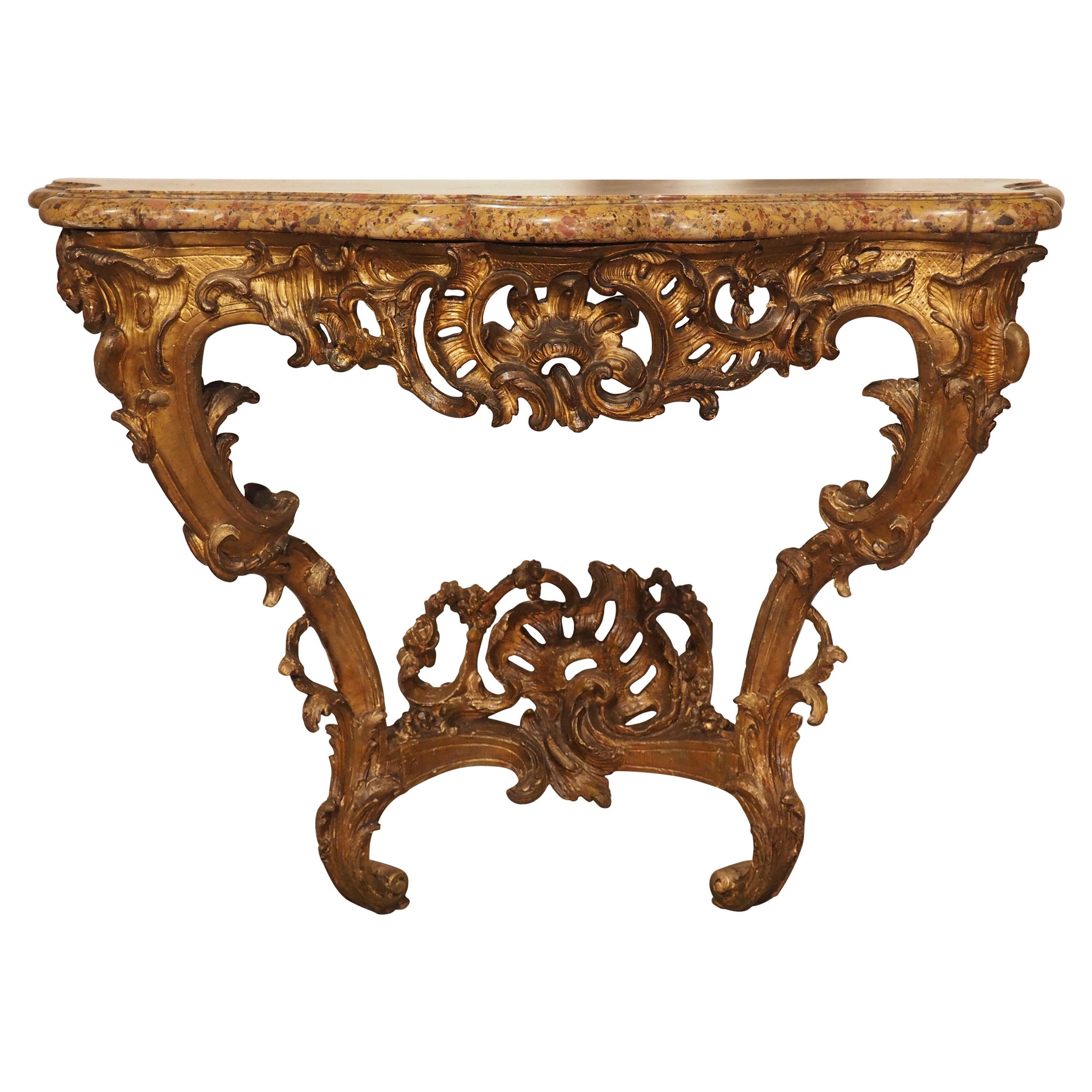 Louis XV Giltwood and Breche D'alep Marble Console Table from France, Circa 1750