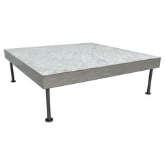 Contemporary Carrara Marble and Polished Steel Low Coffee Table, 1980s