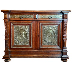 Antique English Oak Chest with Elizabethan Figures