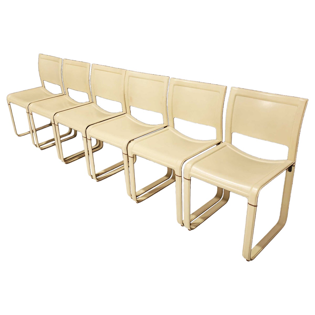 Six Tito Agnoli for Matteo Grassi "Sistina" Dining Chairs in Tan Leather
