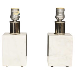 Pair of Small Marble Cube Lamps Made in Italy