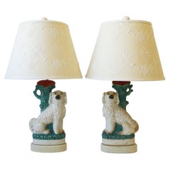 Antique English Staffordshire Dog Table Lamps, Pair