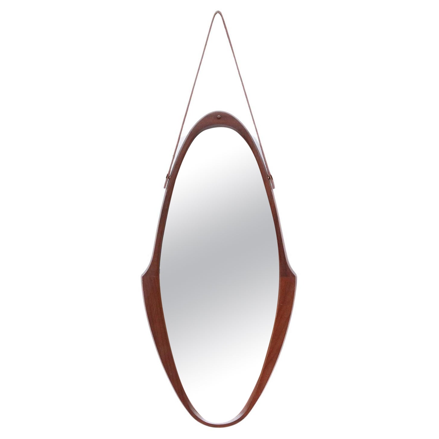 Mid Century Danish Round Orange Mirror with Leather Strap at 1stDibs