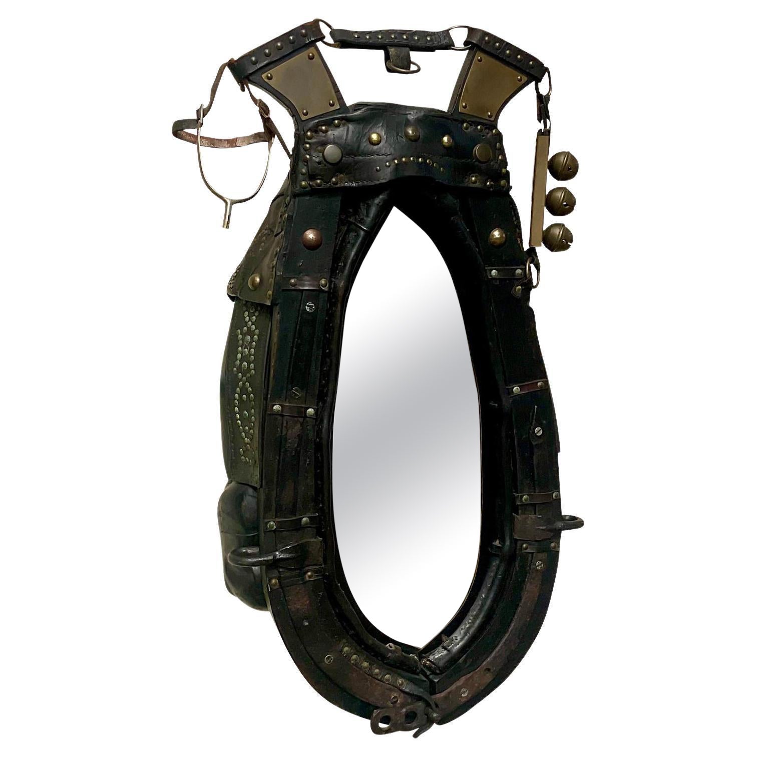 Vintage Boho Antique Horse Harness Mirror For Sale