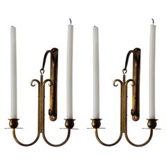 Swedish, Small Wall Candleholders / Candle Sconces, Brass, Sweden, 1940s