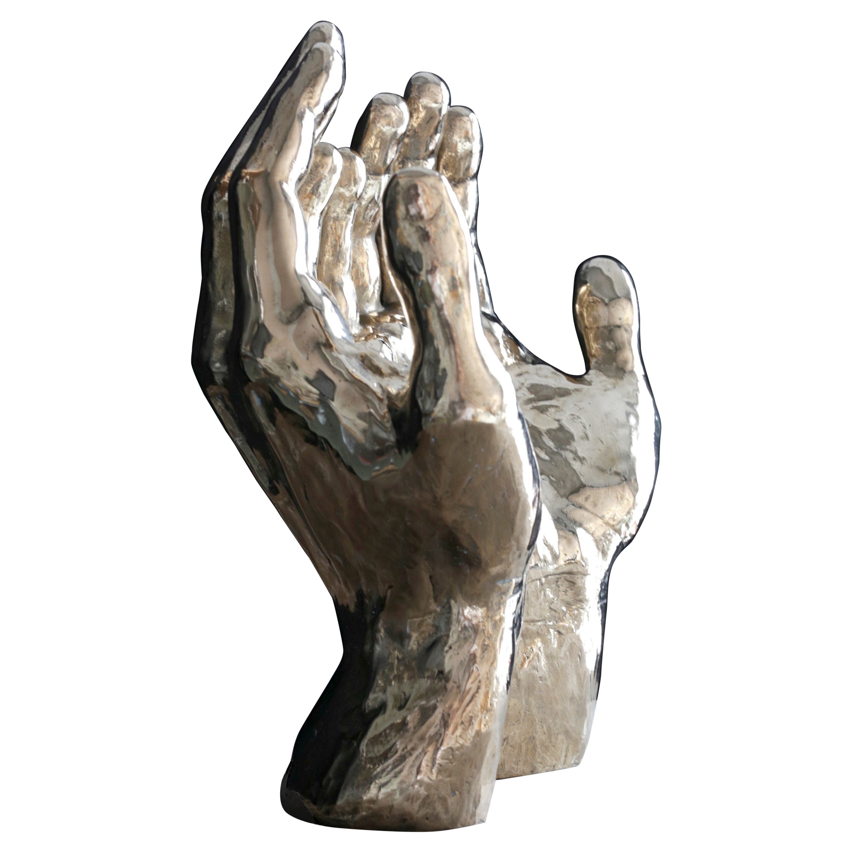 'Hands', High Polished Bronze Sculpture For Sale
