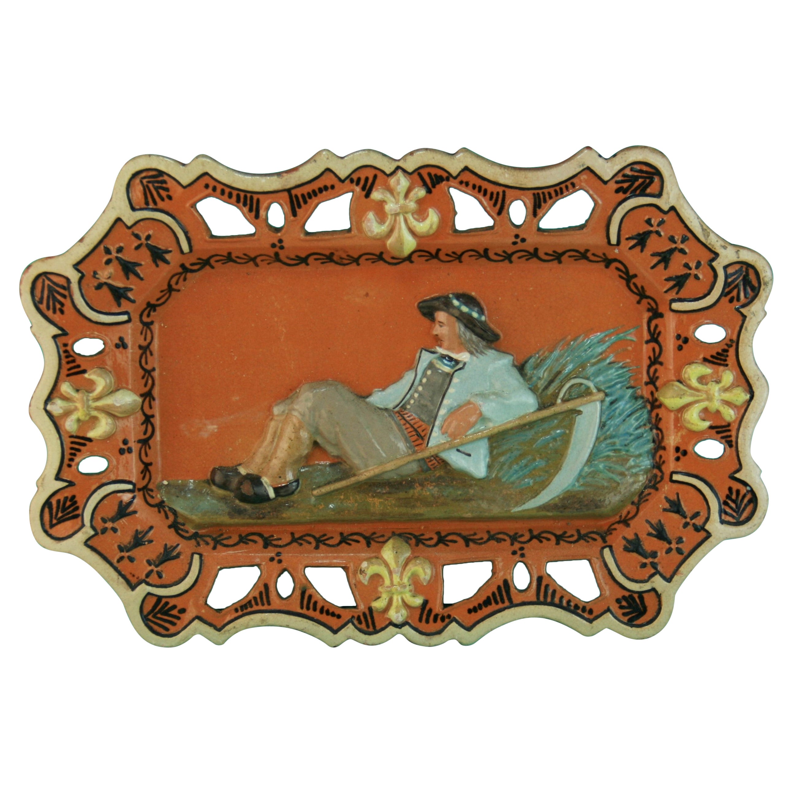 German Hand Painted Ceramic Figural Wall Plaque/Catchall, circa 1920s For Sale