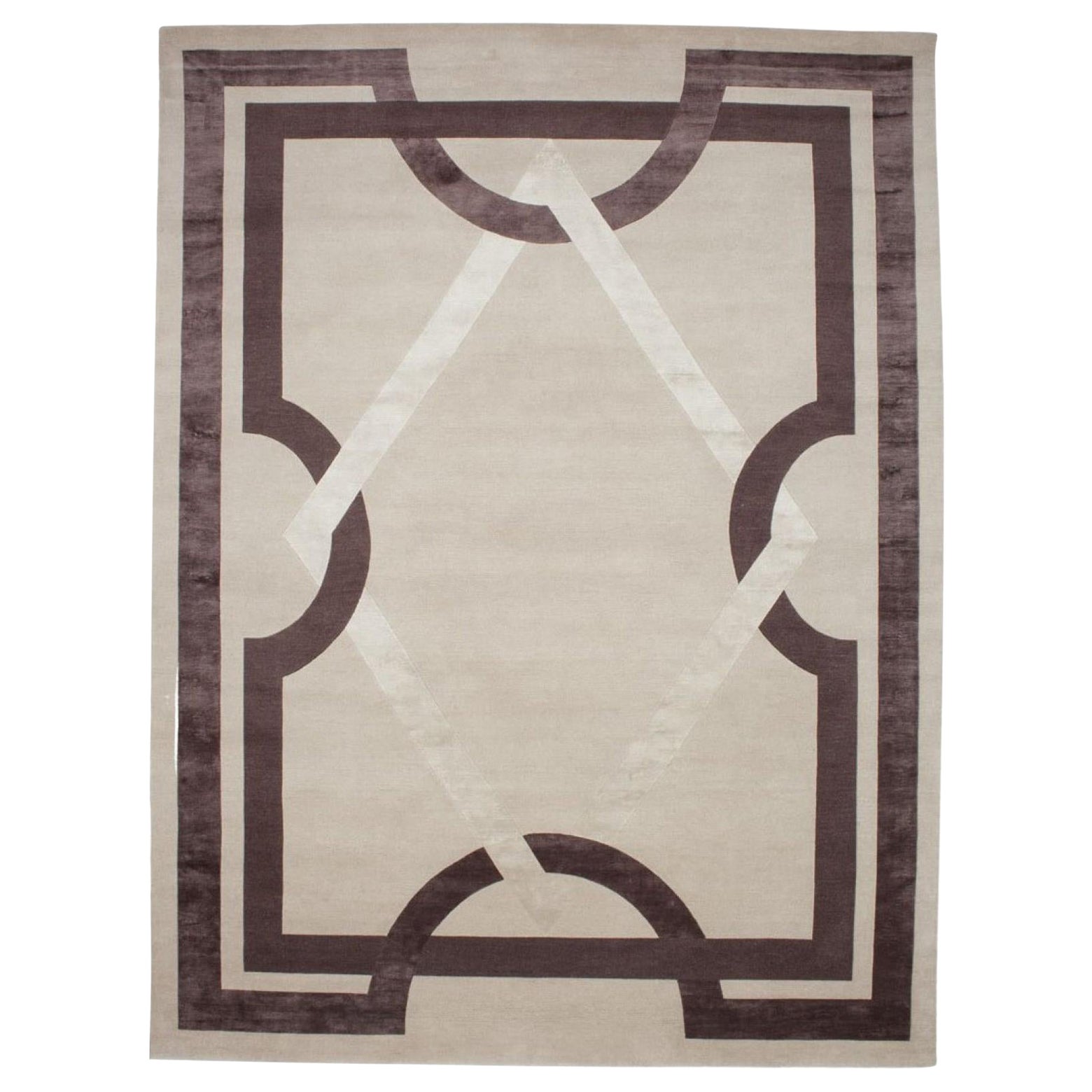 21st Century Brown Beige Art Deco Design Nepal Quality Contemporanee Rug, 2021 For Sale