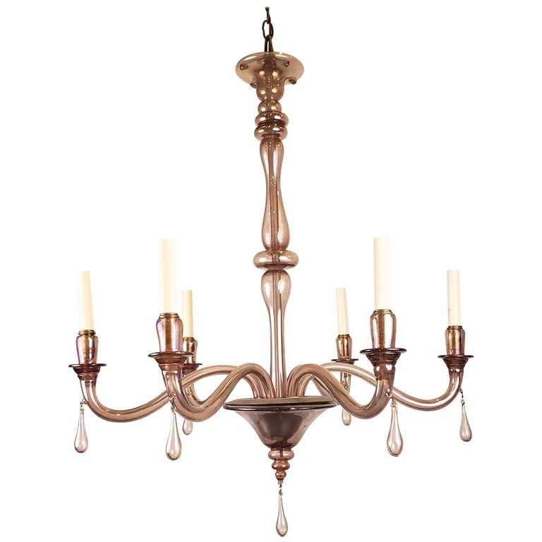 1930's Glass Chandelier in Rare Pale Amethyst with Champagne Hue For Sale at 1stDibs