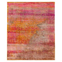 Tapis moderne abstrait noué à la main de Kilim en rose, or et marron