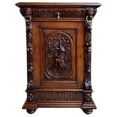 19th Century French Carved Oak Hunt Cabinet Confiturier Black Forest Fox