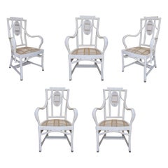 Set aus fünf spanischen geflochtenen Korbweide-Sesseln auf Holz, spätes 20. Jahrhundert
