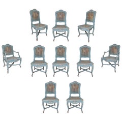 1980s Spanish Handmade Oak Wood & Woven Cane Set of 8-Chairs & 2-Armchairs
