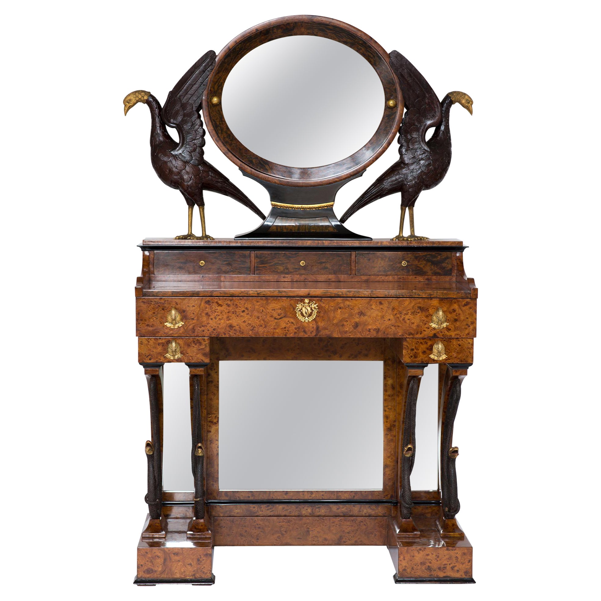 Russian Empire Dressing Table with Mahogany Carvings and Gilt Bronzes For Sale