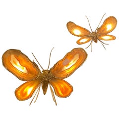 1970′ Paire d'appliques papillon en bronze/laiton, Duval Brasseur ou Isabelle Faure
