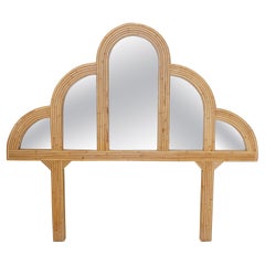 Vintage 1970s Spanish Panelled Mirror & Bamboo Lined  Wooden Bed Headboard
