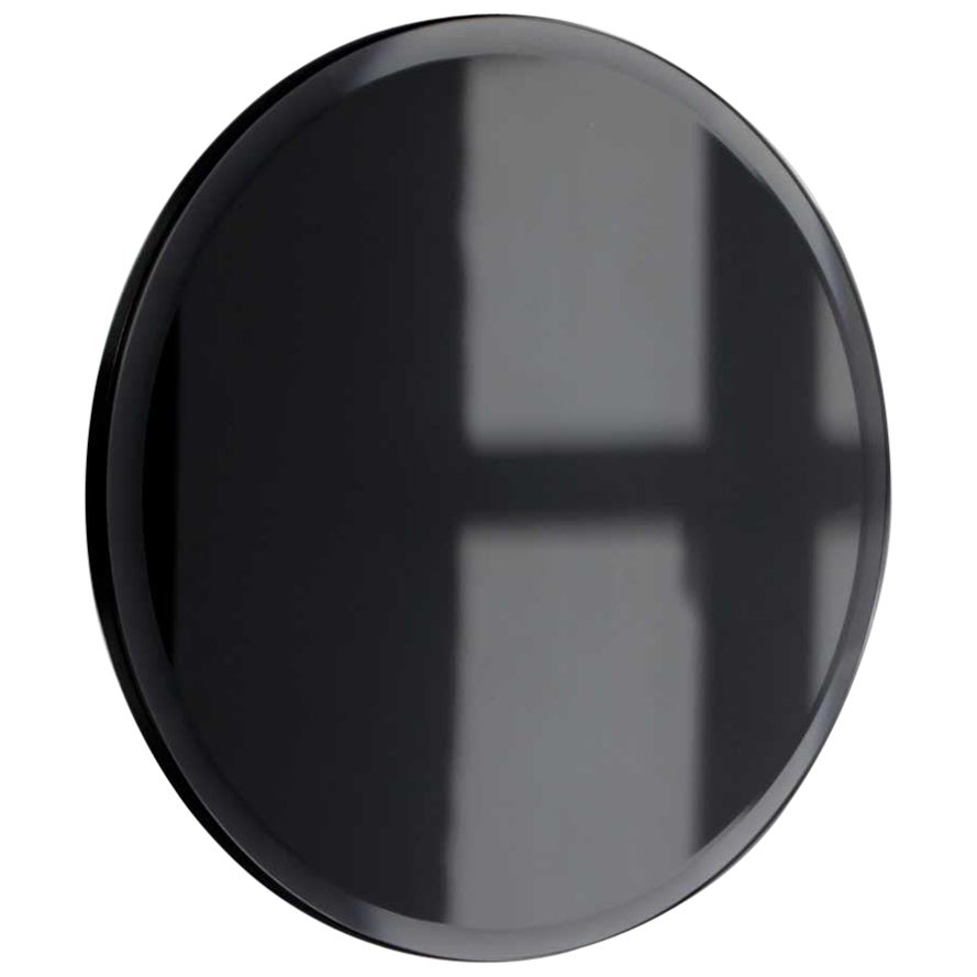 Orbis Bevelled Black Tinted Round Frameless Mirror Faux Leather Backing, Regular