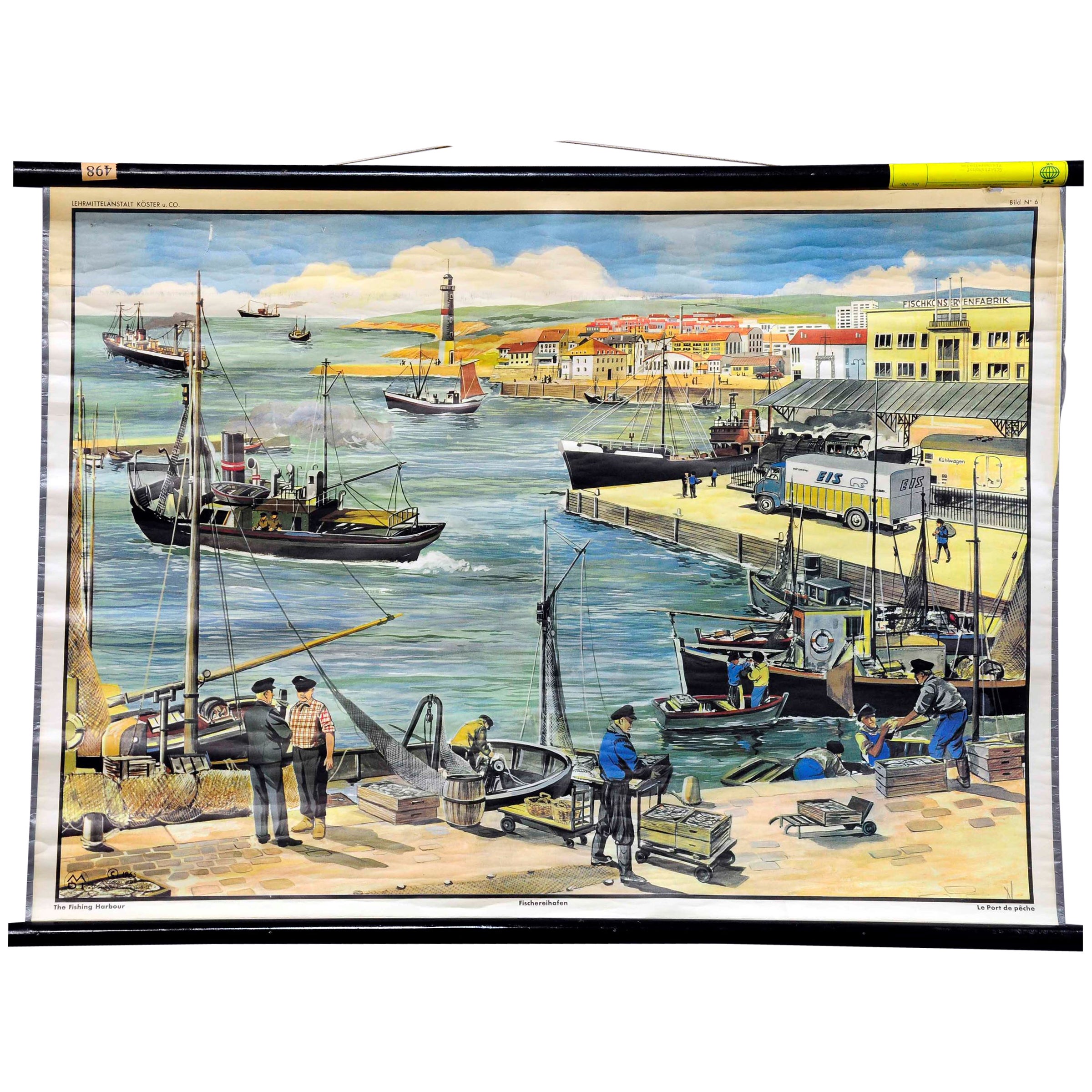 Double-Sided Cottagecore Wall Chart Fishing Harbour Goods Railway Station  For Sale