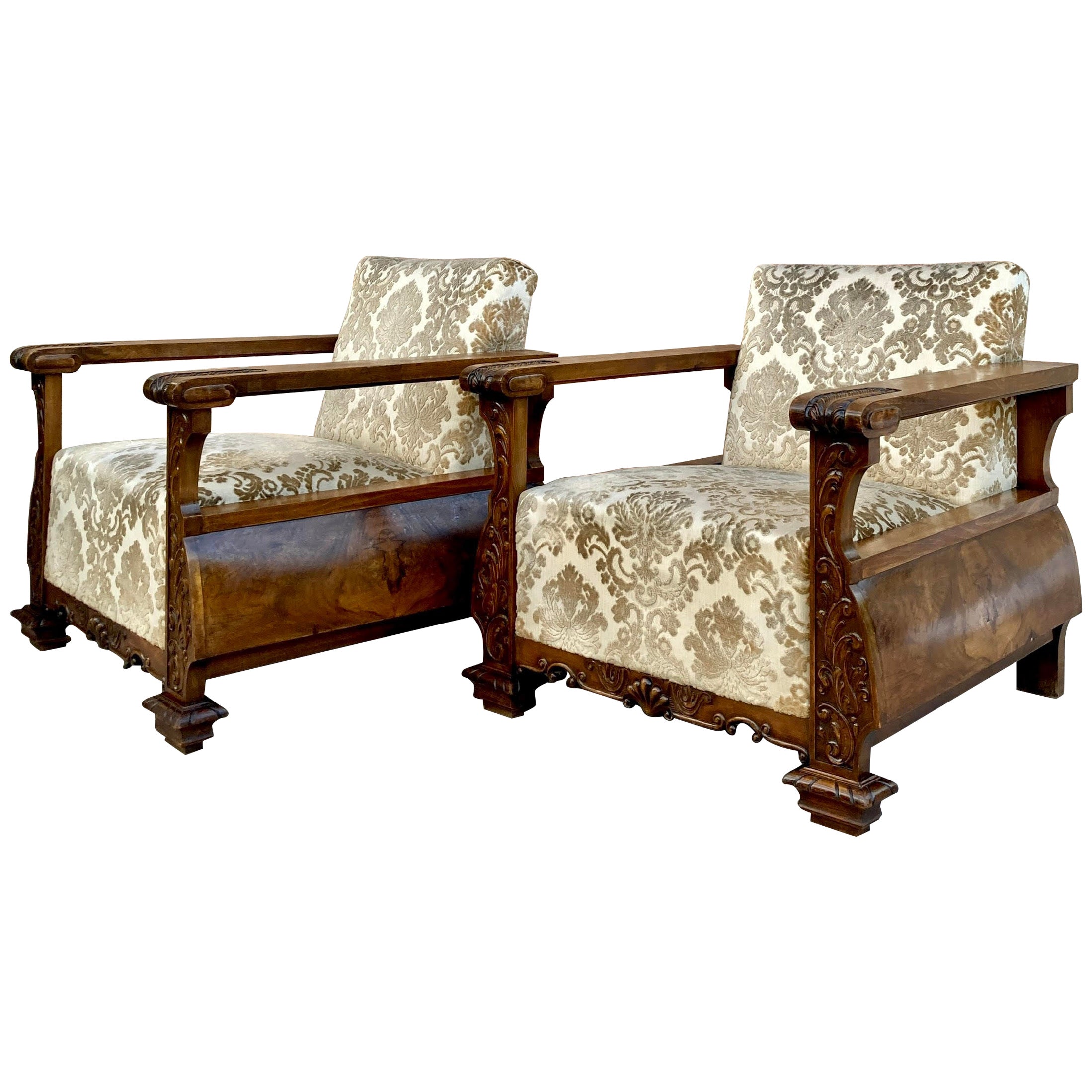 Poltrone moderniste in Oak dei primi del Novecento, anni '20, set di 2