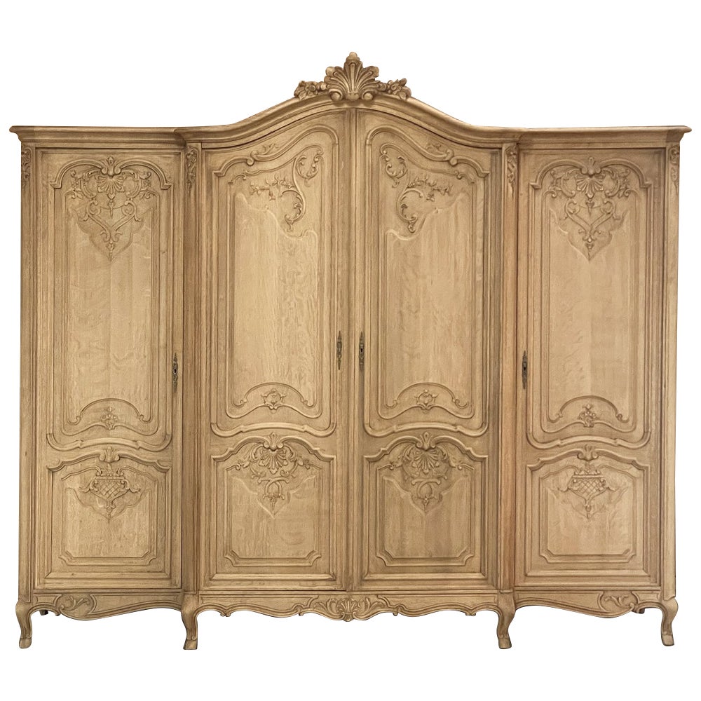 Antique Country French Four Door Armoire in Stripped Oak