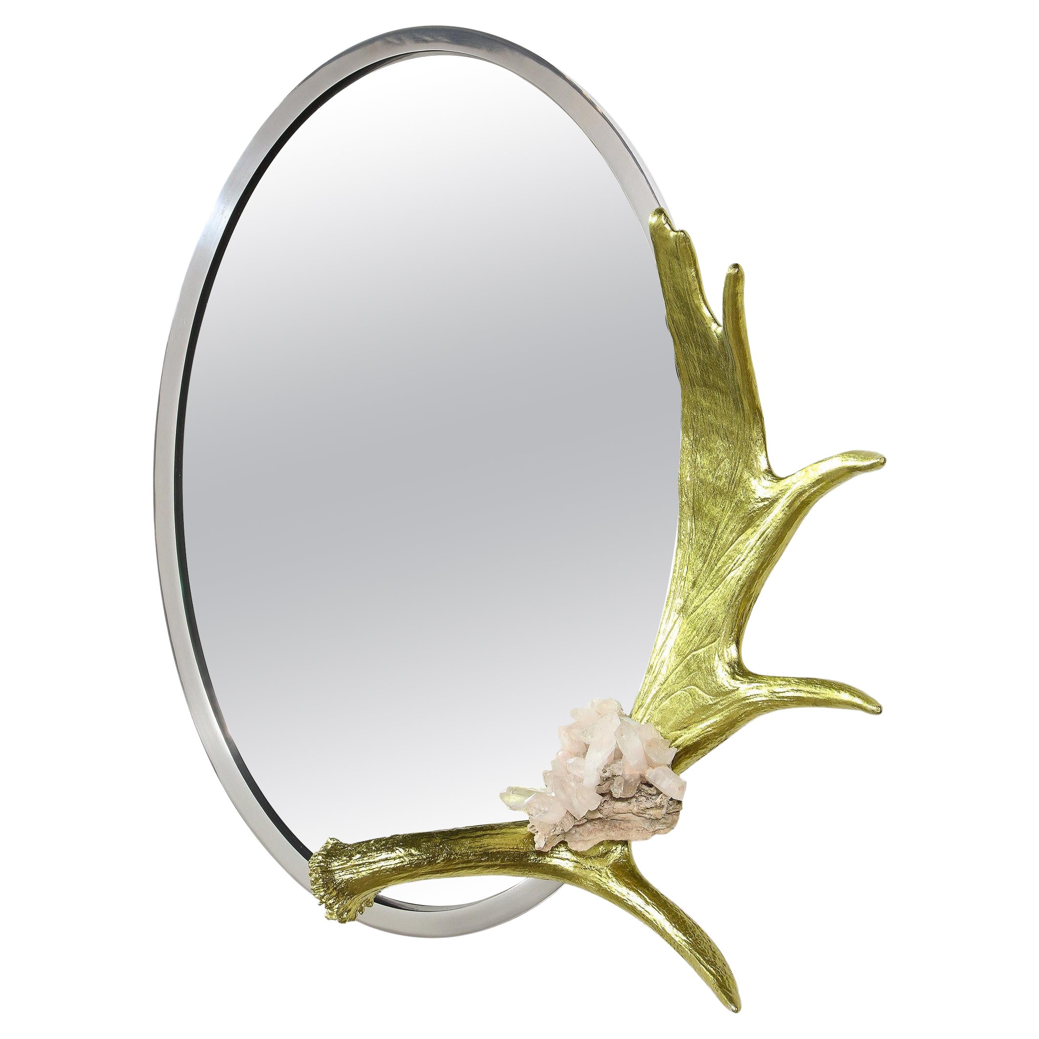 Quartz Mounted and Silver Leaf Wall Mirror For Sale