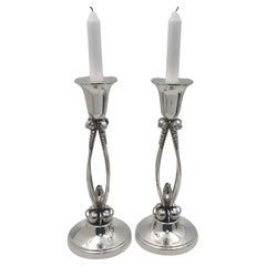 Pair of Sterling Silver Candlesticks in La Paglia/Georg Jensen Style